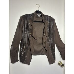 Laseine Woman's Open Front Moto Jacket Asymmetrical Biker Foux Suede Edgy Large